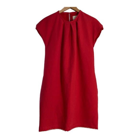kate spade Dresses & Skirts - Kate Spade - Bright Coral Cap Sleeve Shift Dress Pleated Neckline Size 0